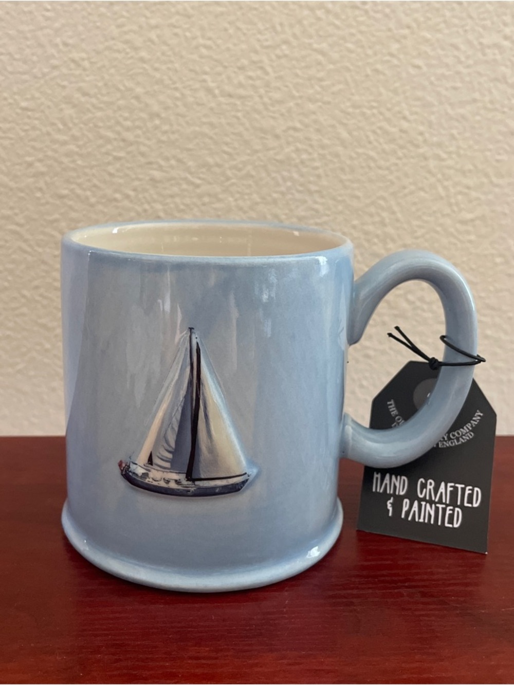 The Old Pottery Company Sailboat Blue Ceramic Coffee Mug 12 OZ **NEW**